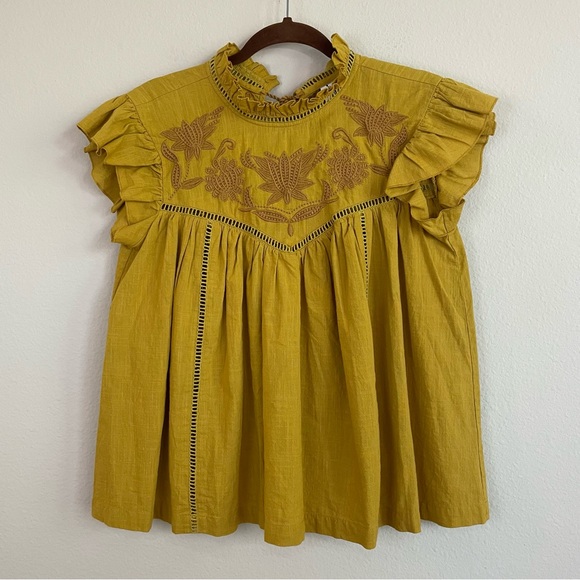 ivy jane Tops - Ivy Jane Marigold Embroidered Ruffle Boho Tie Back Blouse Size S/M